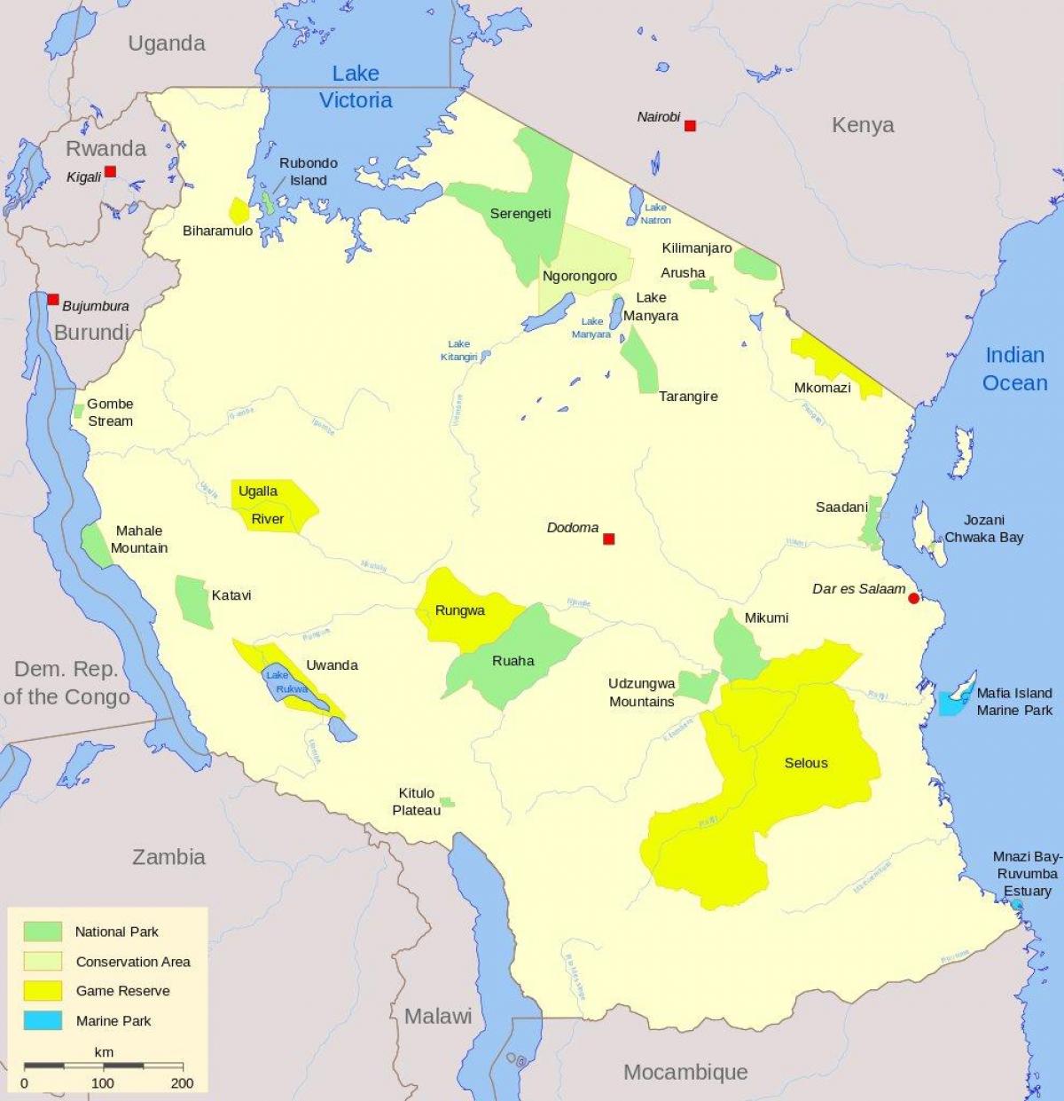 mappa della tanzania parchi nazionali e riserve di caccia