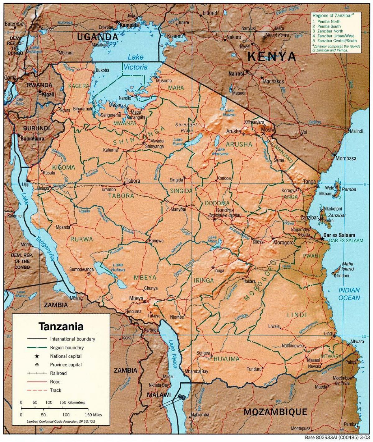 mappa della tanzania, mostrando siti storici