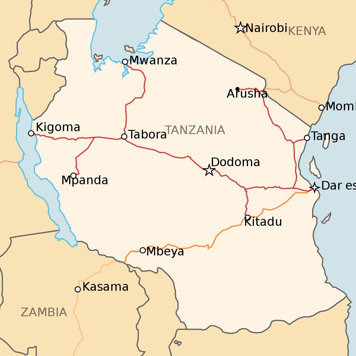 Mappa della tanzania ferroviaria