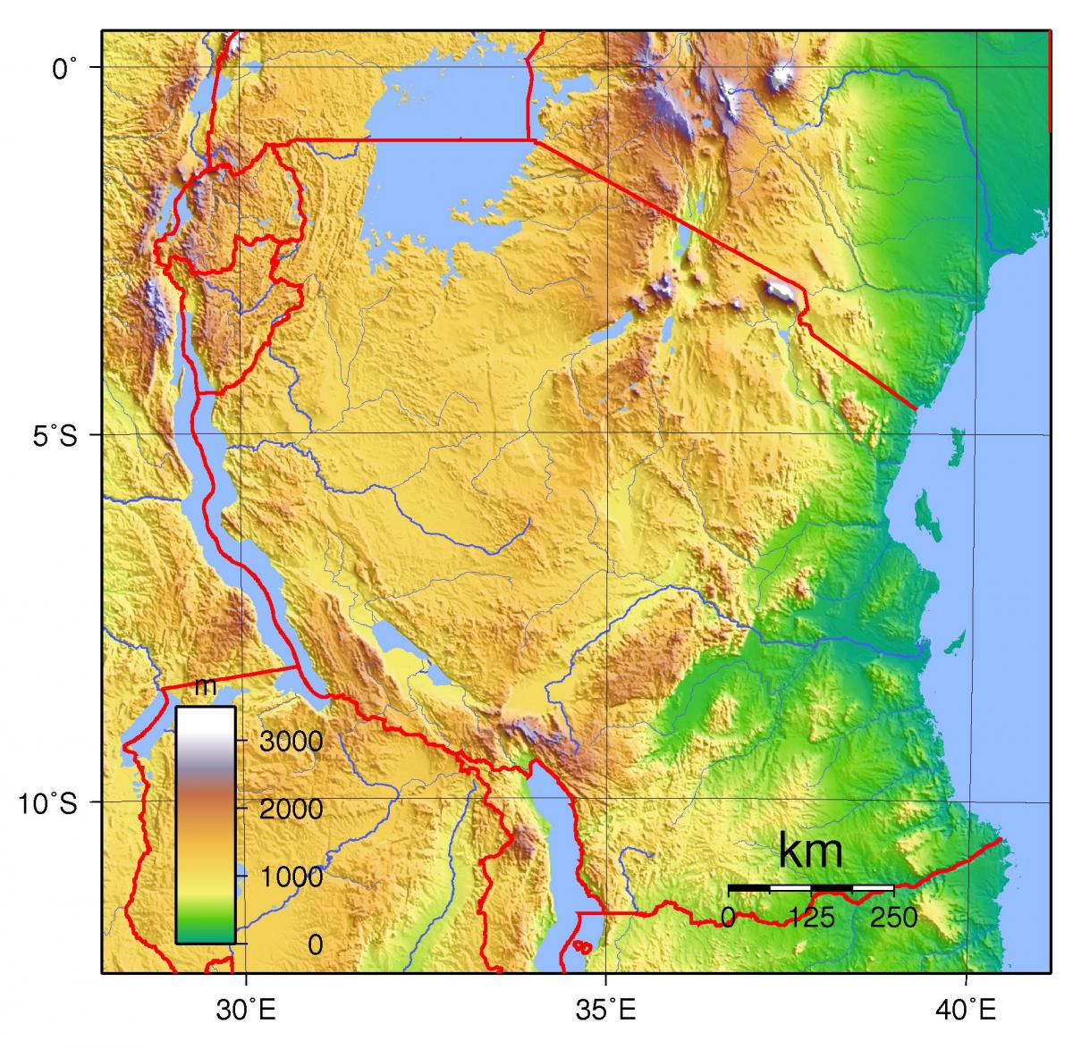 tanzania mappa topografica