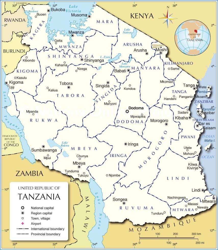 tanzania amministrativo mappa