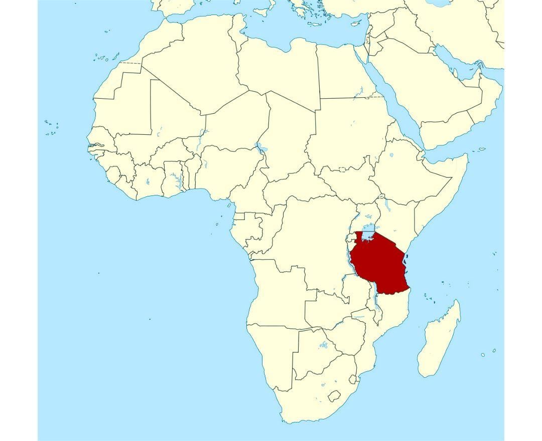 Mappa di ubicazione della tanzania nel mondo