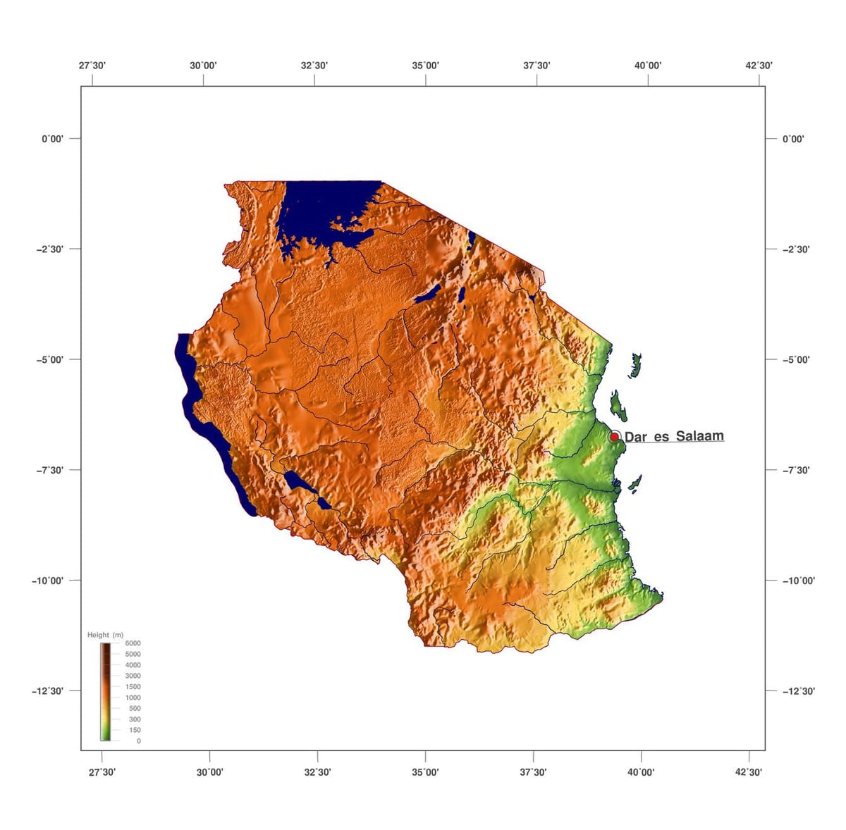 Mappa della tanzania elevazione