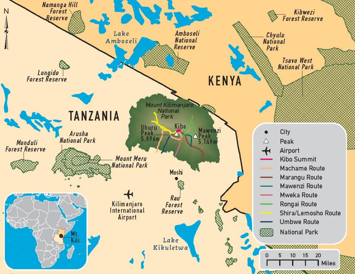 Mappa del kilimanjaro, tanzania