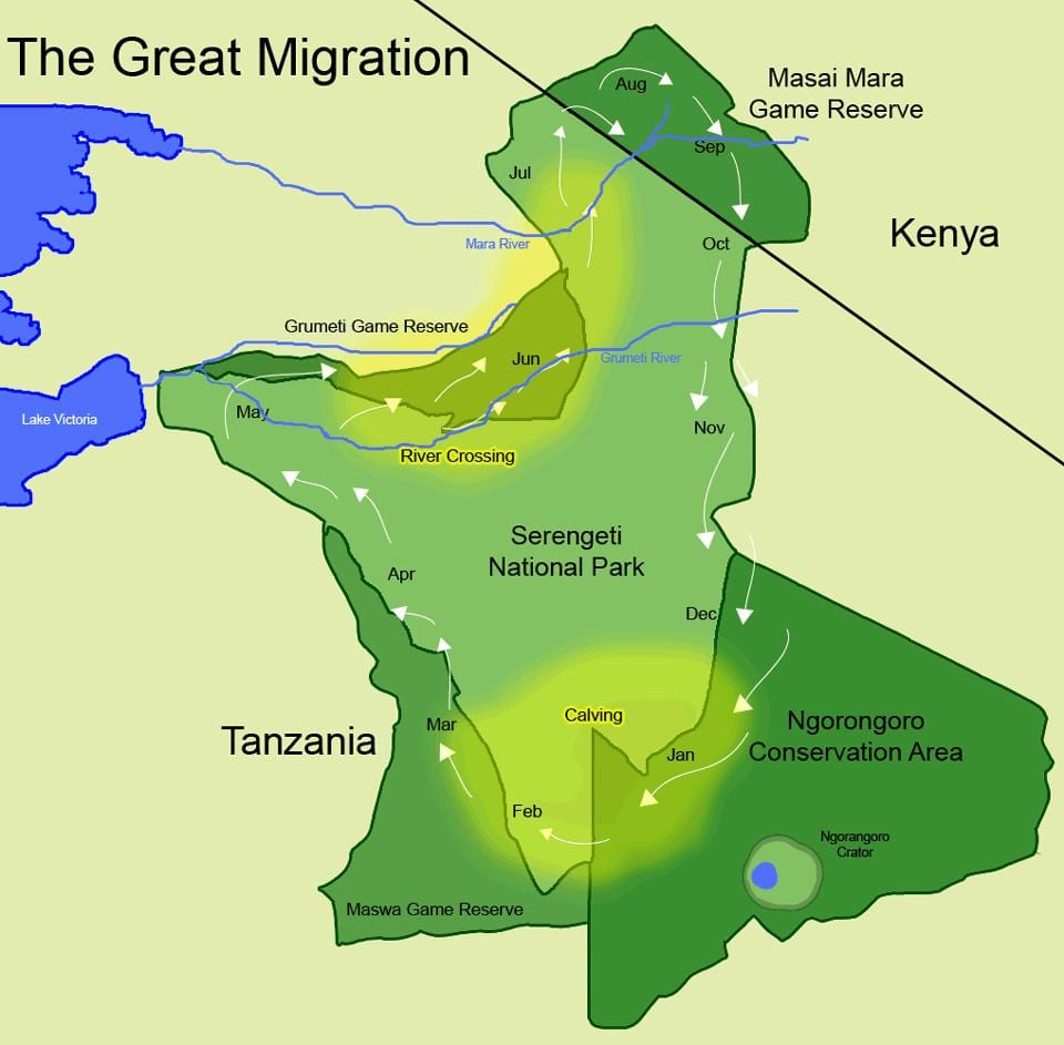 Mappa della tanzania migrazione