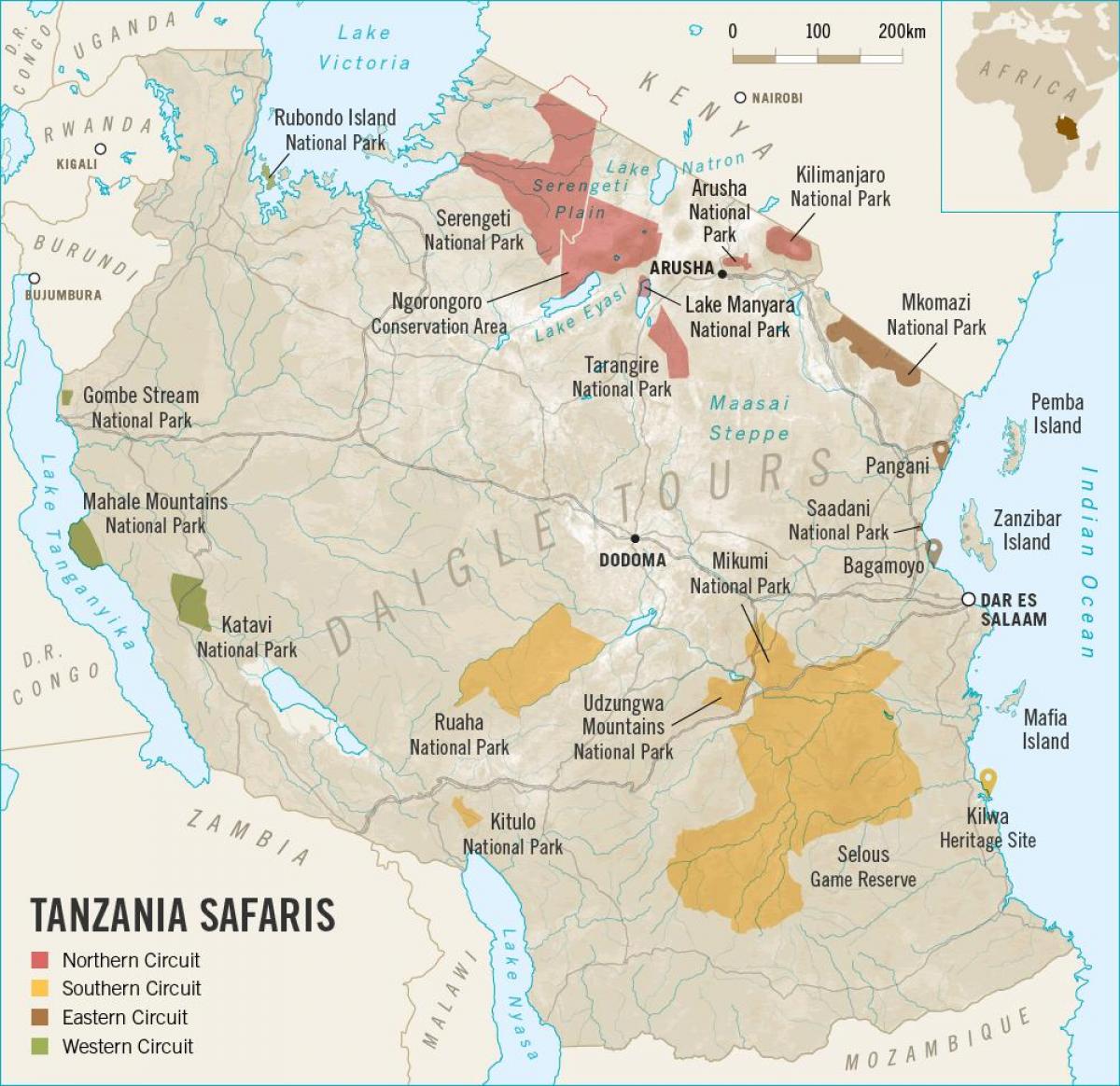 Mappa della tanzania safari 