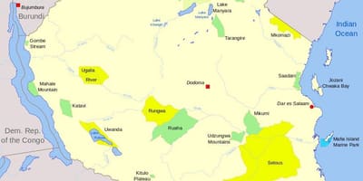 Mappa della tanzania parchi nazionali e riserve di caccia