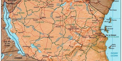 Mappa della tanzania, mostrando siti storici
