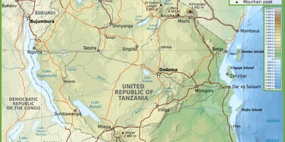 Mappa stradale tanzania con distanze