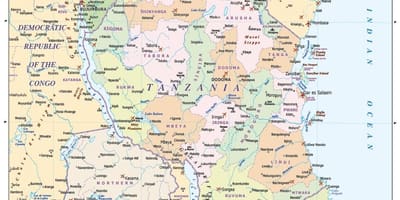 Mappa della tanzania e nei paesi limitrofi,